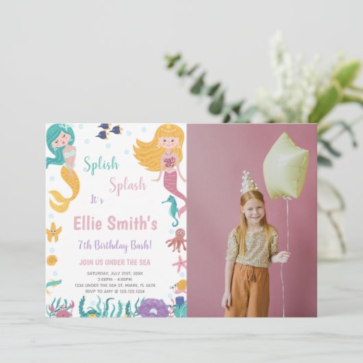 Onder het Zee Blond Zeemeermin Verjaardagsuitnodig Kaart (Staand voorkant)