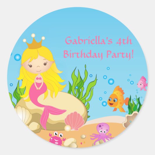 Onder het Zee Blonde Mermaid Birthday Sticker (Voorkant)