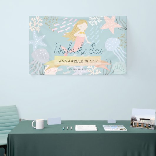 Onder het Zee Blonde Zeemeermin Zee Groene Verjaar Spandoek (Beurs)