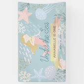 Onder het Zee Blonde Zeemeermin Zee Groene Verjaar Spandoek (Verticaal)