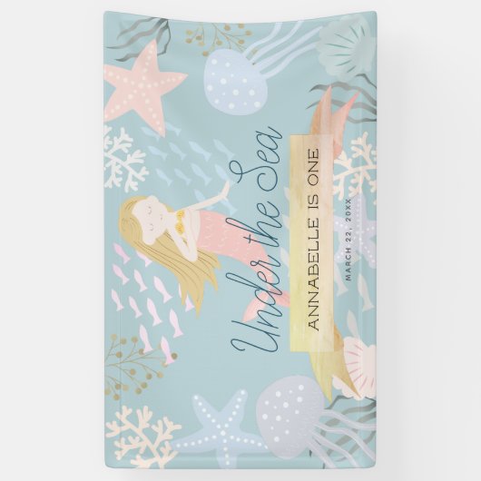 Onder het Zee Blonde Zeemeermin Zee Groene Verjaar Spandoek (Verticaal)