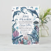 Onder het Zee Blue Ahoy Het is een Boy Baby shower Kaart (Staand voorkant)