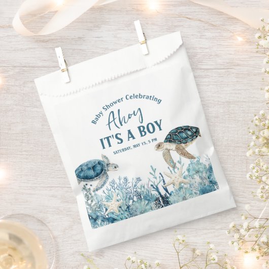 Onder het Zee Blue Ahoy is het een Baby shower van Bedankzakje (Geknipt)
