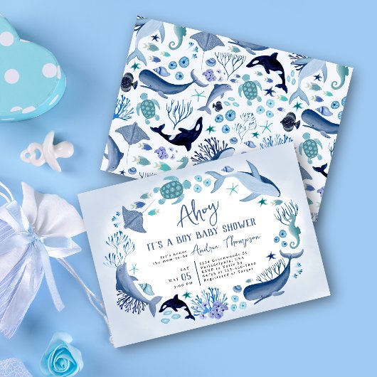 Onder het Zee Blue Ahoy is het een Baby shower van Kaart