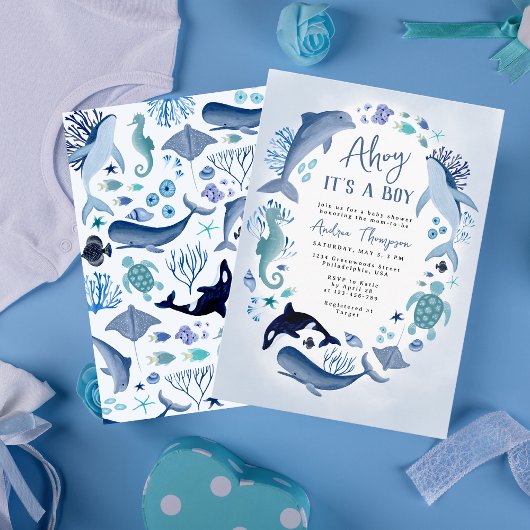 Onder het Zee Blue Ahoy is het een Baby shower van Kaart