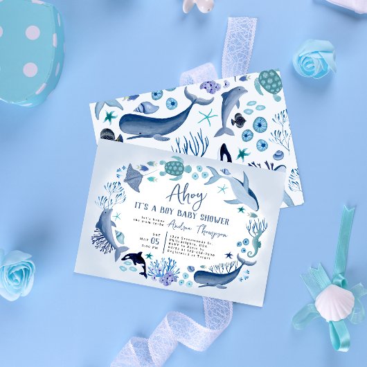 Onder het Zee Blue Ahoy is het een Baby shower van Kaart