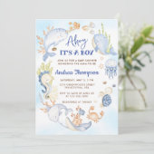 Onder het Zee Blue Ahoy is het een Baby shower van Kaart (Staand voorkant)
