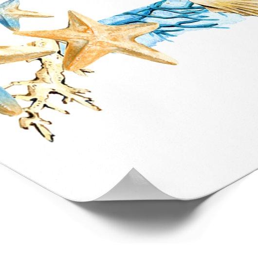 Onder het Zee Blue and Gold Birthday Party Welcome Poster (Hoek)