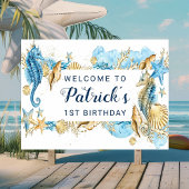 Onder het Zee Blue and Gold Birthday Party Welcome Poster