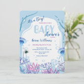 Onder het Zee Blue Baby shower Invitation Kaart (Staand voorkant)