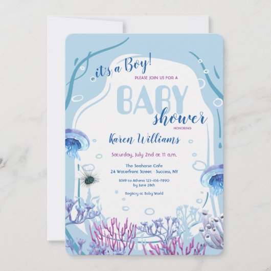 Onder het Zee Blue Baby shower Invitation Kaart (Voorkant)