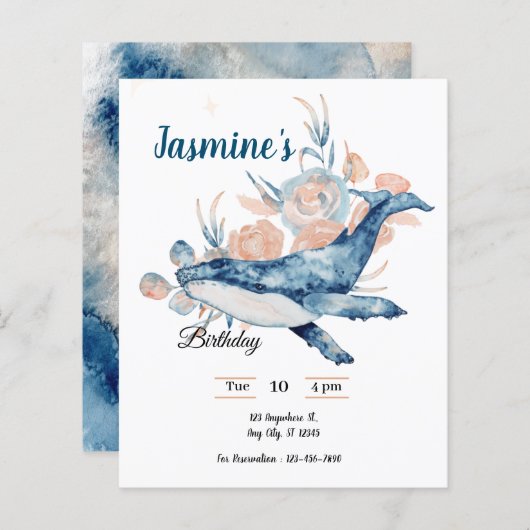 Onder het zee Blue Beach Whale BabyShower (Voorkant / Achterkant)