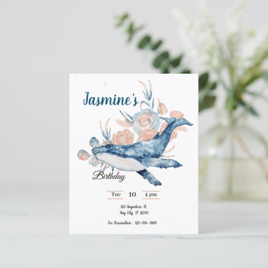 Onder het zee Blue Beach Whale BabyShower (Staand voorkant)