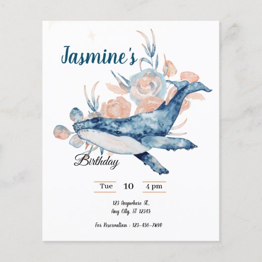 Onder het zee Blue Beach Whale BabyShower (Voorkant)