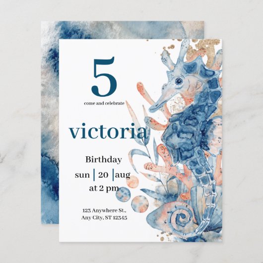 Onder het zee Blue Beach Whale BabyShower (Voorkant / Achterkant)