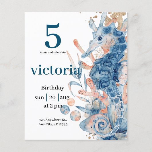 Onder het zee Blue Beach Whale BabyShower (Voorkant)