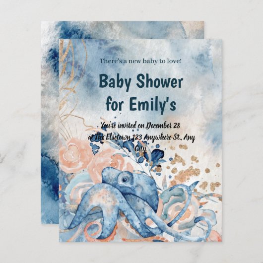 Onder het zee Blue Beach Whale BabyShower (Voorkant / Achterkant)