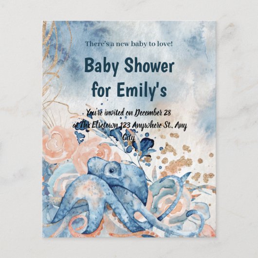 Onder het zee Blue Beach Whale BabyShower (Voorkant)