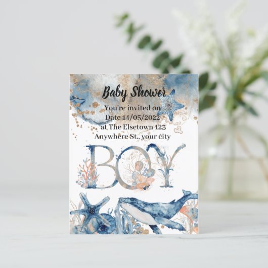 Onder het zee Blue Beach Whale BabyShower (Staand voorkant)
