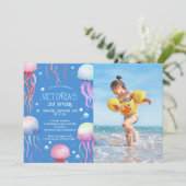 Onder het Zee Blue Birthday Party Foto Kaart (Staand voorkant)