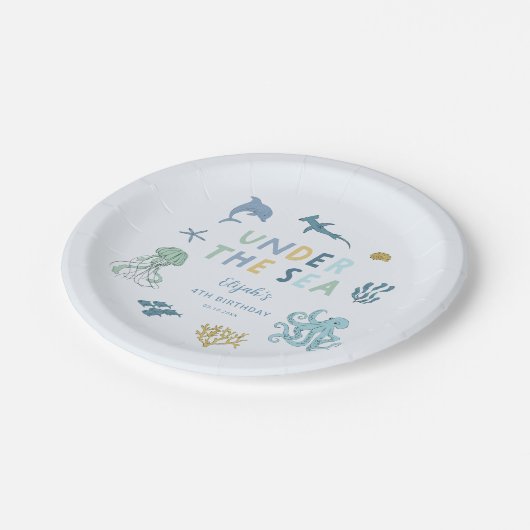 Onder het Zee Blue Birthday Party Papieren Bordje (Gekanteld)