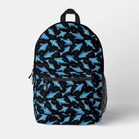 Onder het Zee Blue Black Shark Fish Pattern Bedrukte Rugzak (Voorkant)