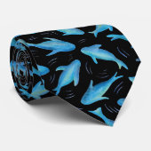Onder het Zee Blue Black Shark Fish Pattern Stropdas (Opgerold)