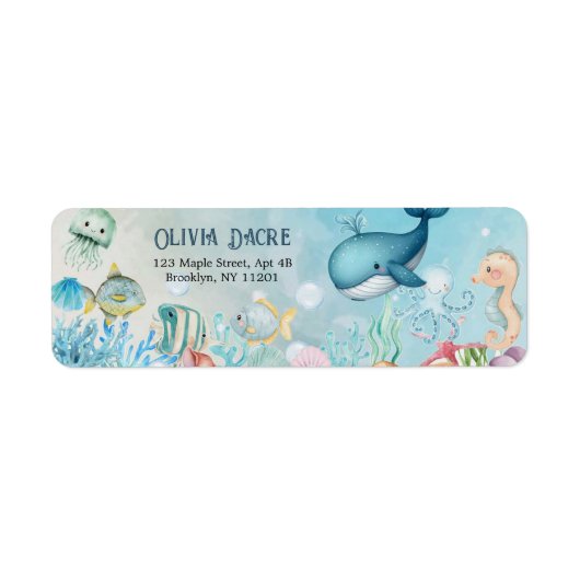 Onder het Zee Blue Boy Baby shower Etiket (Voorkant)