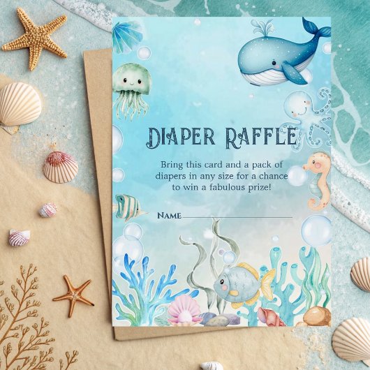 Onder het Zee blue boy Baby shower Luier Raffle Informatiekaartje