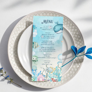 Onder het Zee blue boy Baby shower Menukaart