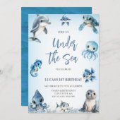 Onder het Zee Blue Boy Birthday Kaart (Voorkant / Achterkant)
