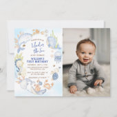 Onder het Zee Blue Boy First Birthday Party Kaart (Voorkant)