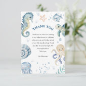 Onder het Zee Blue Boy Waterverf Baby shower Bedankkaart (Staand voorkant)