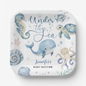 Onder het Zee Blue Boy Waterverf Baby shower Papieren Bordje (Voorkant)