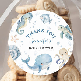 Onder het Zee Blue Boy Waterverf Baby shower Ronde Sticker