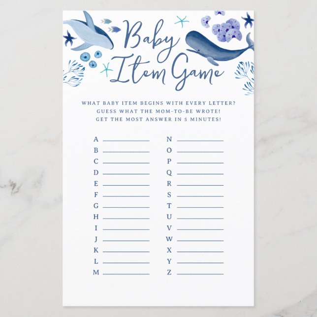 Onder het Zee Blue Boy Whale Baby Item Game (Voorkant)