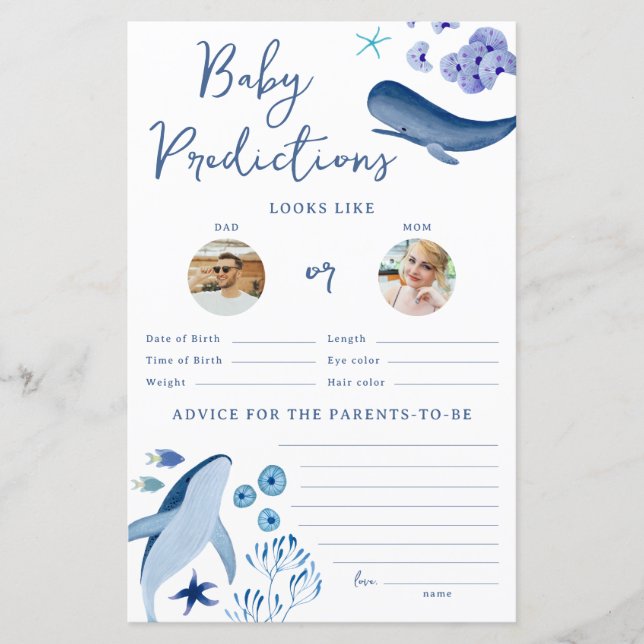 Onder het Zee Blue Boy Whale Baby Prediction Game (Voorkant)