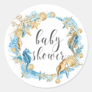 Onder het Zee Blue & Gold Baby shower Ronde Sticker