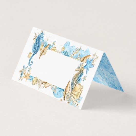 Onder het Zee Blue Gold Blank Table Place Card Kaart (Voorkant)
