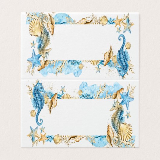 Onder het Zee Blue Gold Blank Table Place Card Kaart (Buitenkant ongevouwen)