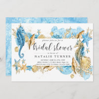 Onder het Zee Blue & Gold Bridal Shower Invitation