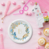 Onder het Zee Blue Gold Monogram Papieren Bordje (Feest)