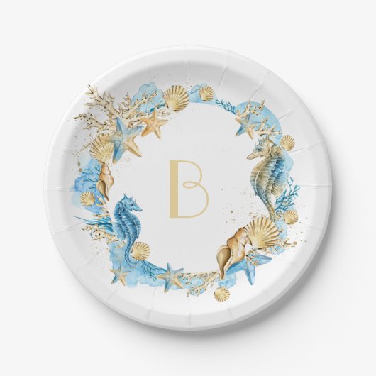 Onder het Zee Blue Gold Monogram Papieren Bordje (Voorkant)