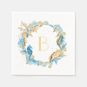 Onder het Zee Blue Gold Monogram Servet