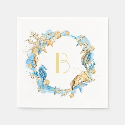 Onder het Zee Blue Gold Monogram Servet (Voorkant)