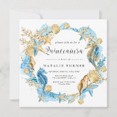 Onder het Zee Blue & Gold Quinceañera Square Kaart (Voorkant)