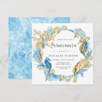 Onder het Zee Blue & Gold Quinceañera Square