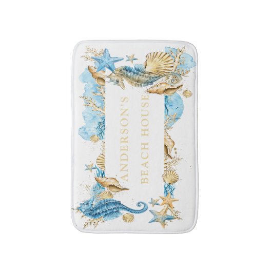 Onder het Zee Blue & Gold Seahorse Beach House Badmat (Voorkant Verticaal)