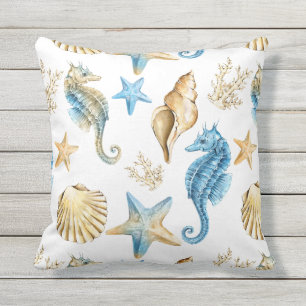 Onder het Zee Blue & Gold Seahorse Buitenkussen