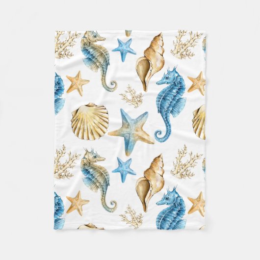 Onder het Zee Blue & Gold Seahorse Fleece Deken (Voorkant)
